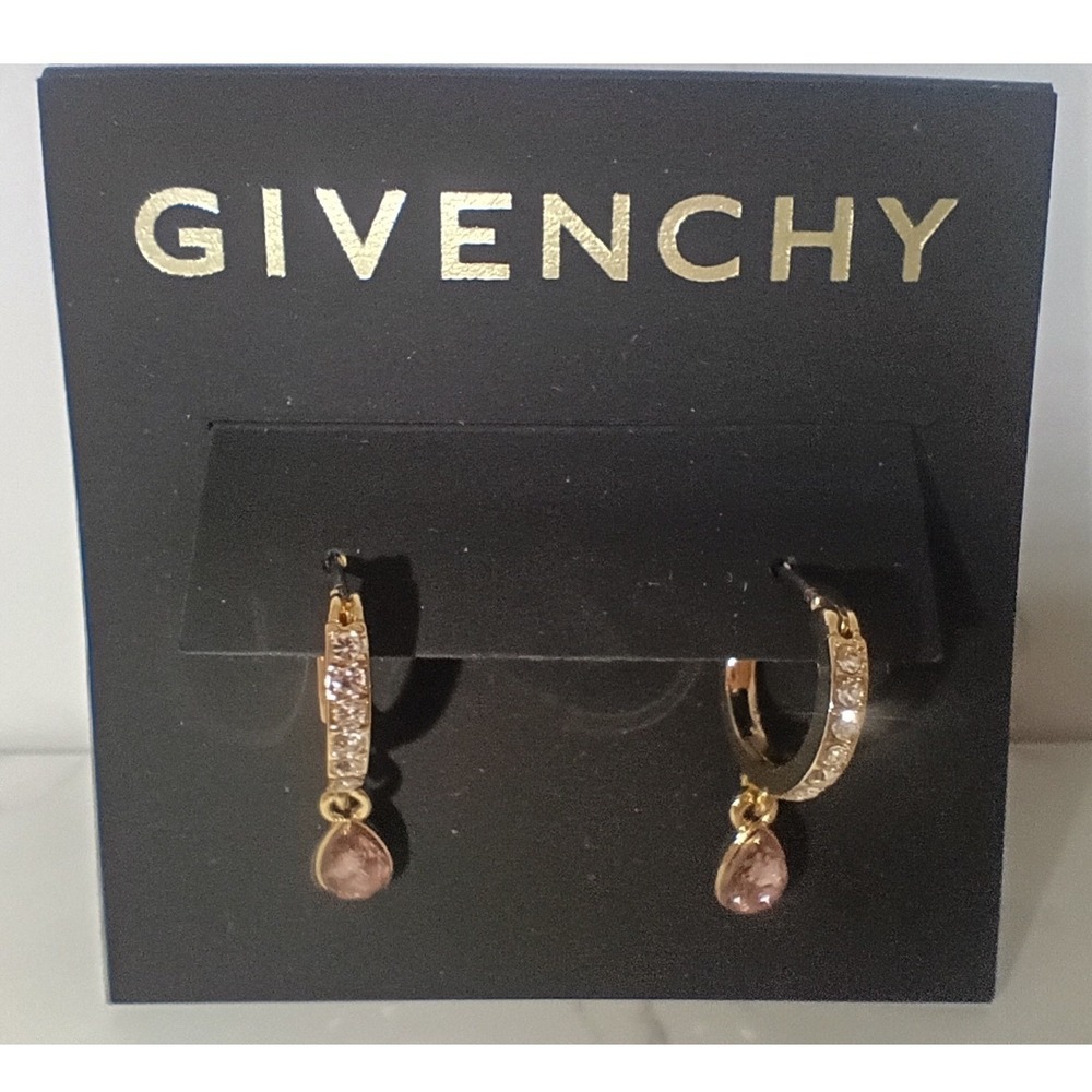 GIVENCHY Crystal & Pink Charm Huggie Hoop Earrings w/ Gift Box - NWT